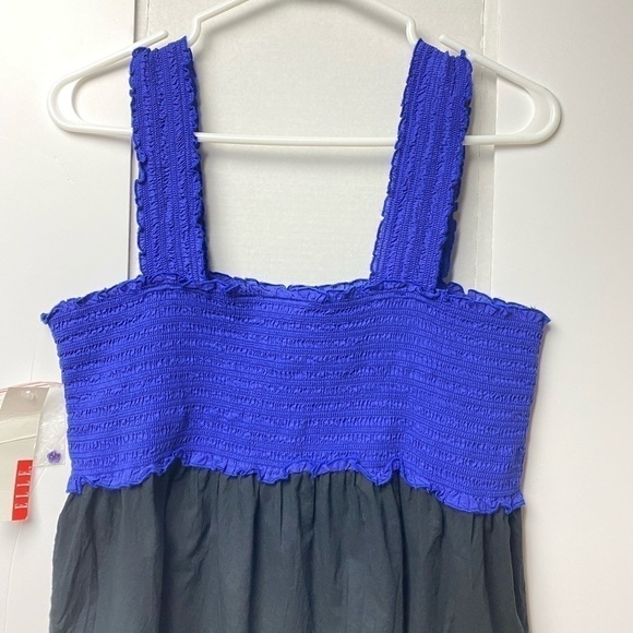 Kohl’s Elle Smocked Babydoll Tiered Closed Button Down Spaghetti Strap Sz Large - Picture 4 of 8